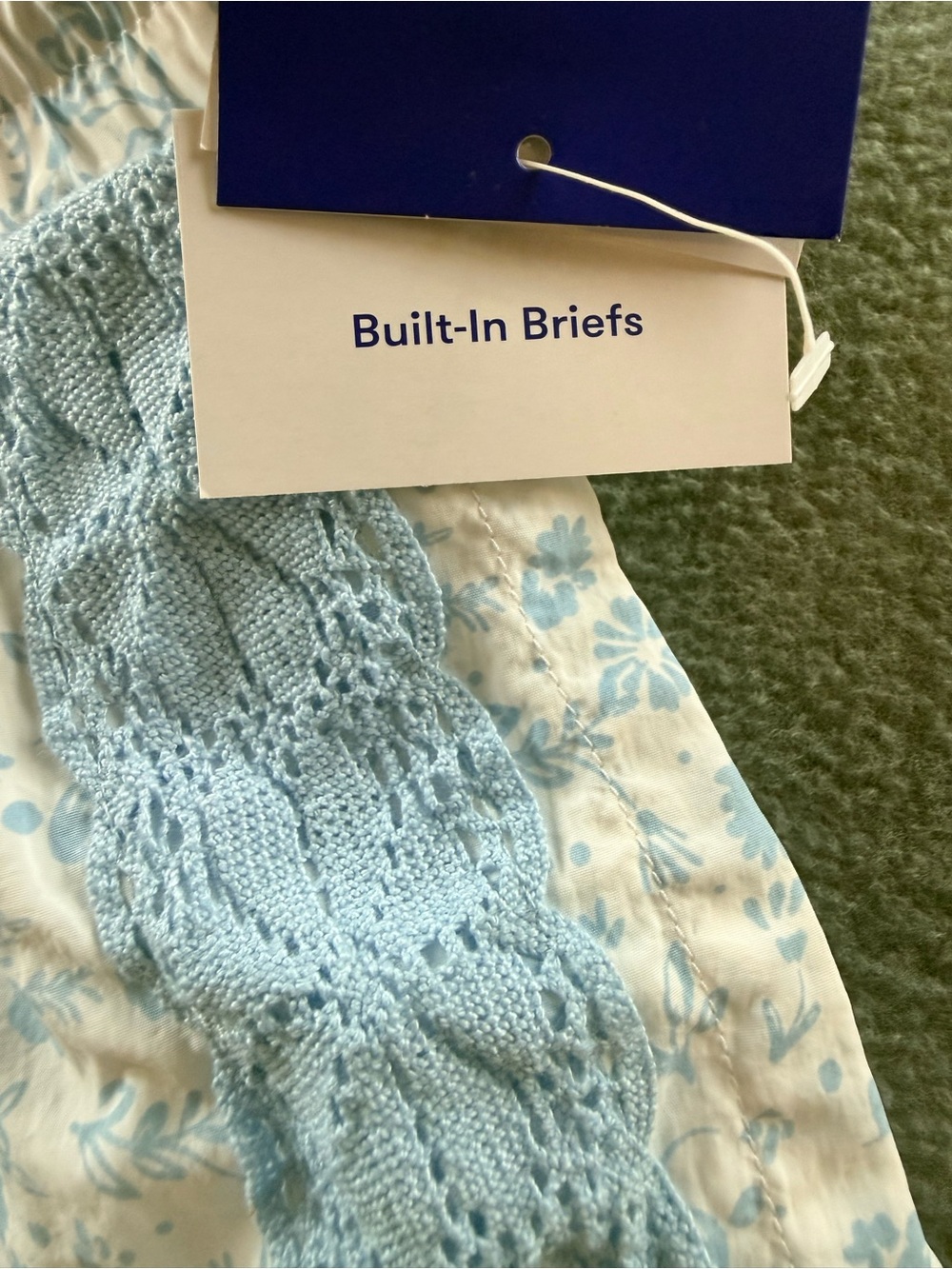 JoyLab - Light Blue Floral on White Athletic Shorts with Blue Lace Trim - Picture 6 of 11